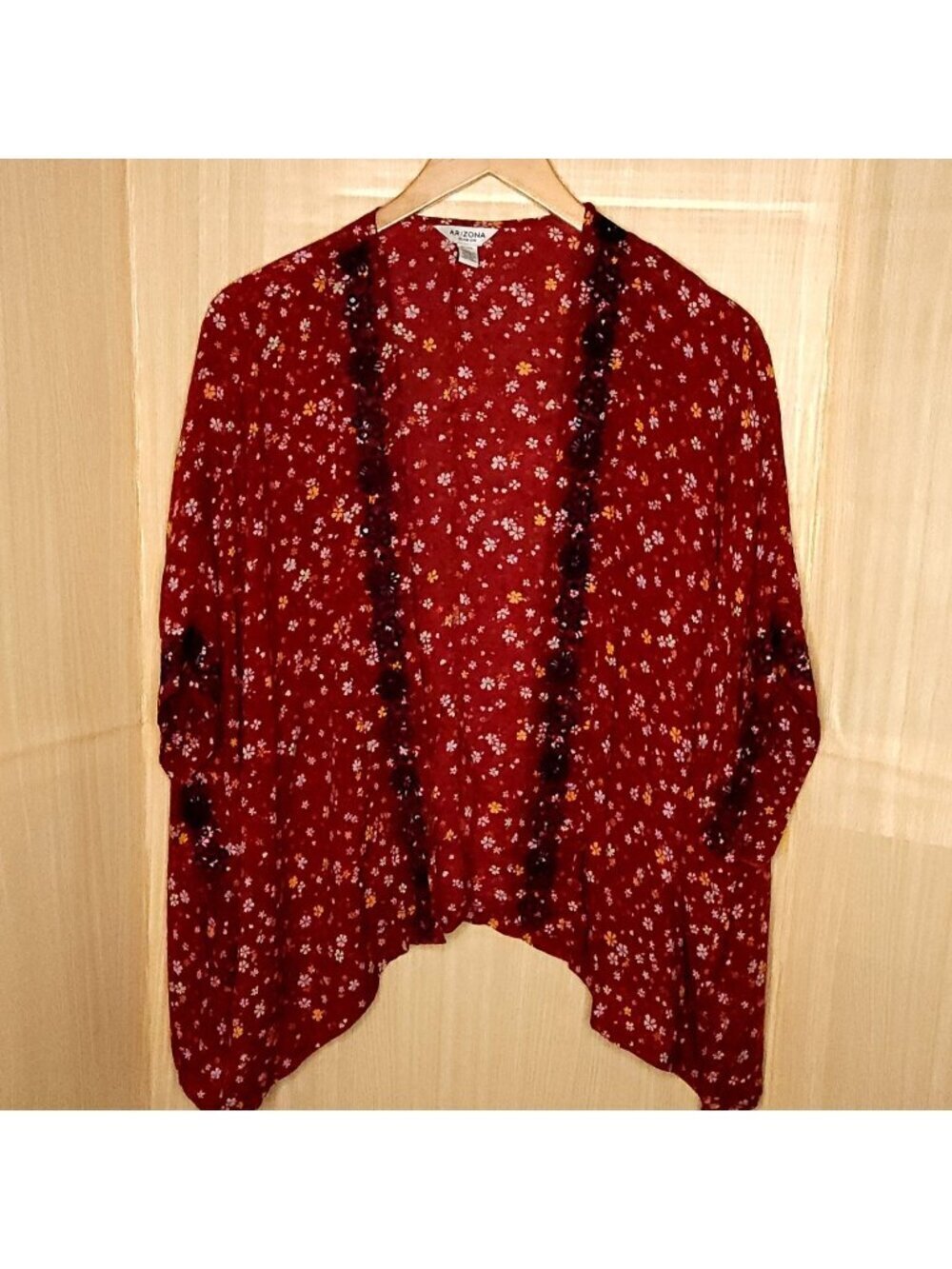 Arizona Womens Red Floral Navy Embroidered Kimono XL-XXL